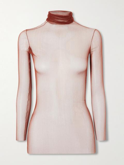 cortana Cisne Silk-blend Tulle Turtleneck Top