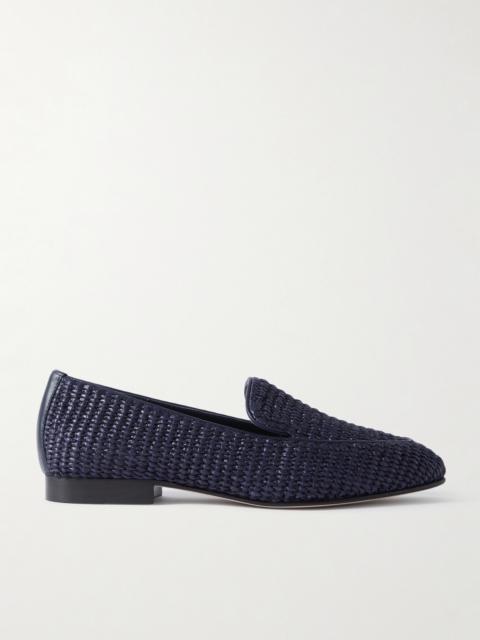 Manolo Blahnik Pitakara Leather-trimmed Raffia Loafers