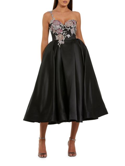 MAC DUGGAL Women's Cocktail Satin Fit & Flare Midi-Dress - Black Multi