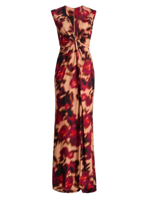 AMSALE Women's Printed Twist Maxi Dress - Magenta Multi