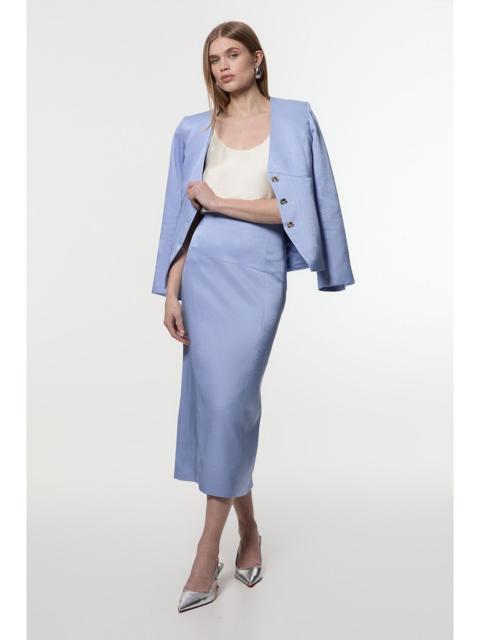 KAREN MILLEN Premium Viscose Linen Tailored Column Midi Skirt