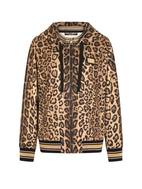 Dolce & Gabbana Zip-up jersey hoodie with leopard print