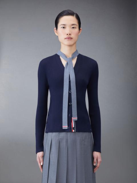 Thom Browne Wool Silk Rib Stripe Neck Tie V-neck Cardigan