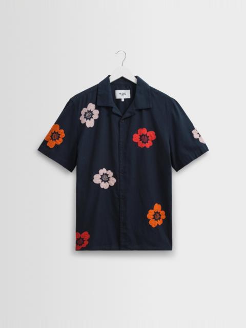 Wax London Didcot - Navy Floral Applique Short-Sleeve Shirt