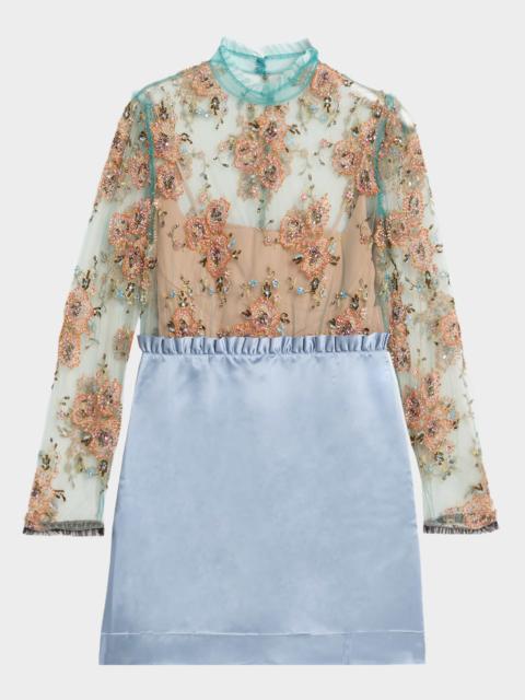 Valentino Crystal Embroidered Tulle And Satin Mini Dress