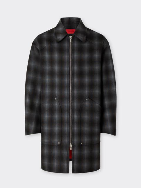 Ferrari Tartan Wool Flannel Pea Coat