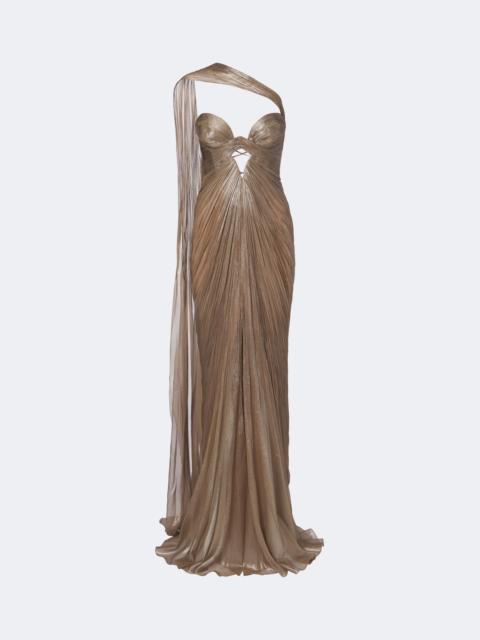 MARIA LUCIA HOHAN Morgan scarf-detail pleated silk bustier gown