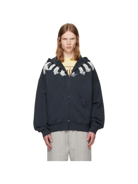 Palm Angels Black Big Neck Logo Zip Loose Hoodie