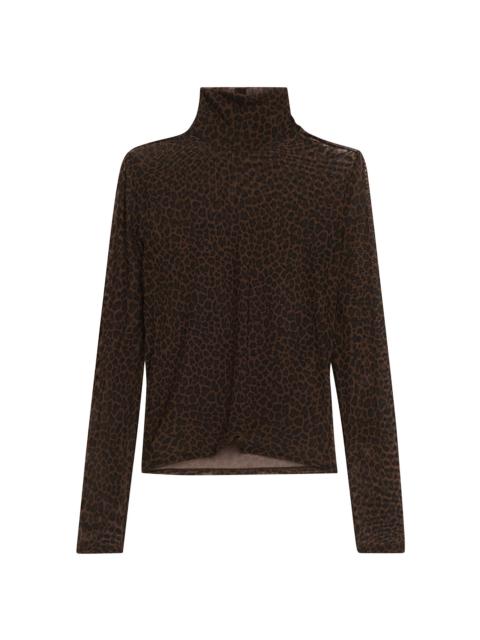 FRAME Women's The Leopard-Print Sheer Mesh Turtleneck Top - Leopard