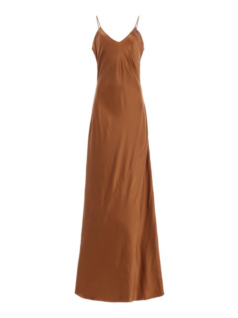 NILI LOTAN Cami Silk Charmeuse Maxi Slip Dress brown