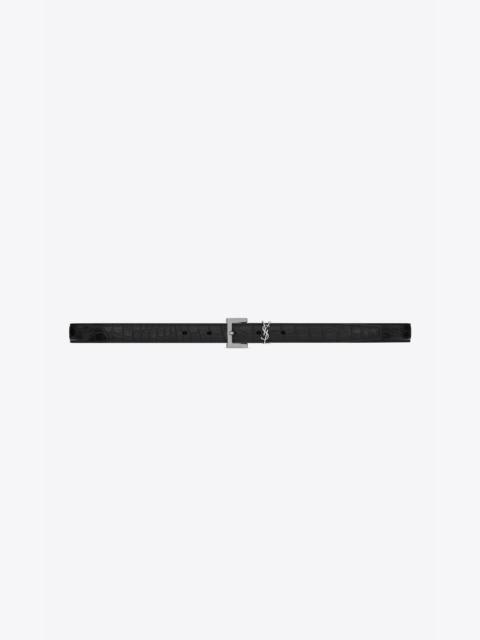 SAINT LAURENT cassandre thin belt with in crocodile-embossed matte leather