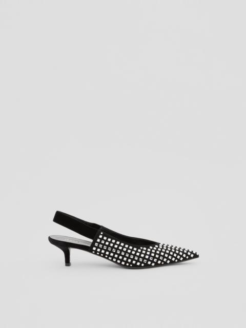 Burberry Crystal Detail Leather Slingback Pumps