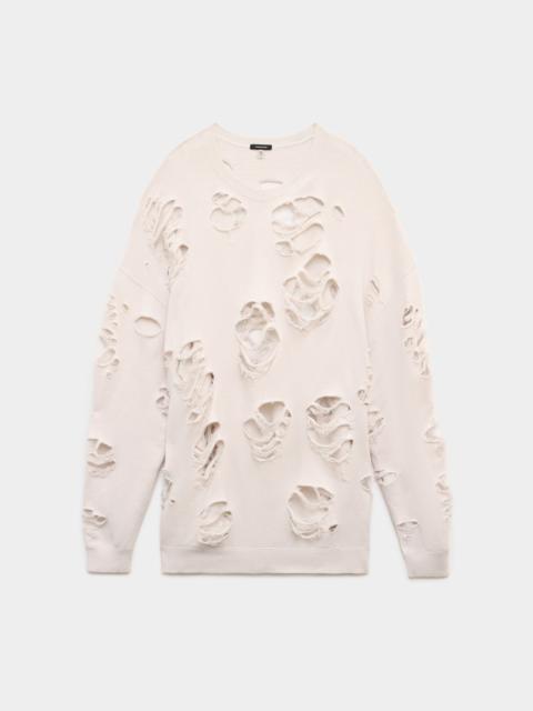 R13 Super Distressed Oversized Crewneck - Dirty White | R13 Denim