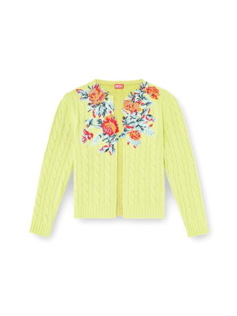 Diesel OPEN-FRONT CARDIGAN IN FLORAL CABLE KNIT