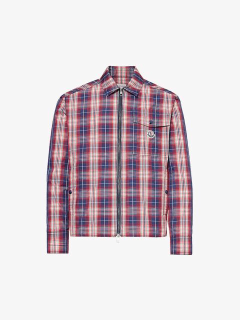 Check-pattern zip-up relaxed-fit shell shirt