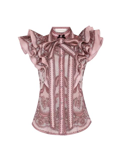 Crush Ruffled Linen-Silk Sleeveless Top pink