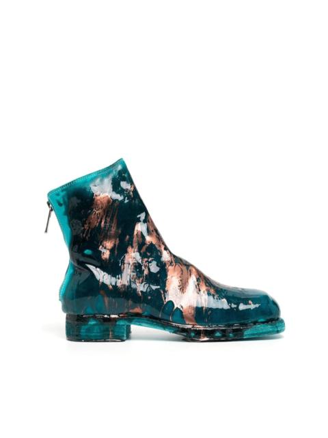 Guidi paint-splatter detail ankle boots