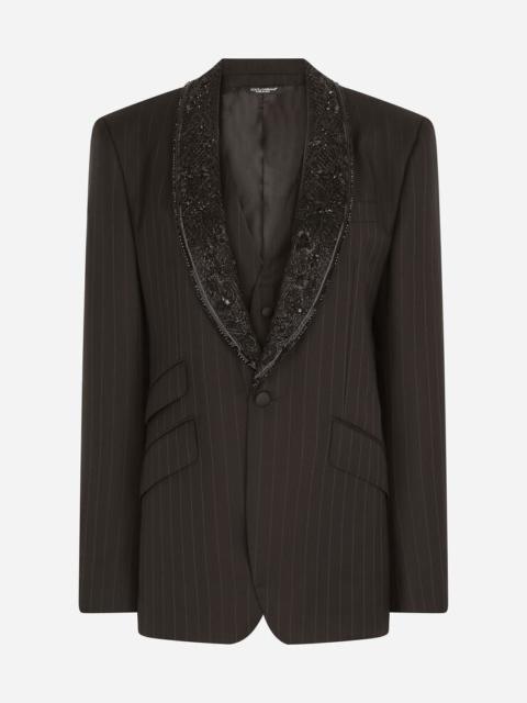 Single-breasted pinstripe jacket with embroidery