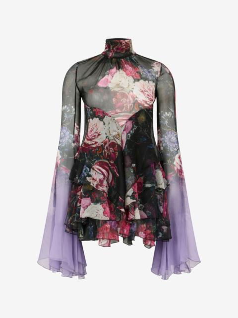 Roberto Cavalli Silk Mini Dress With Fiammingo Flowers Print