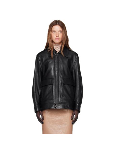 NOUR HAMMOUR Black Drey Leather Bomber Jacket