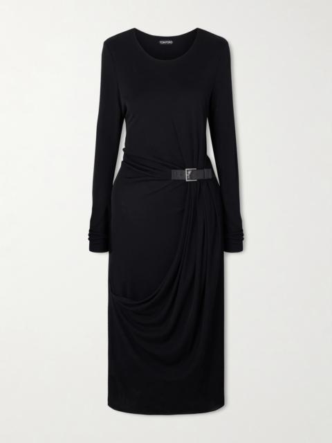 TOM FORD Belted Draped Jersey Midi Dress