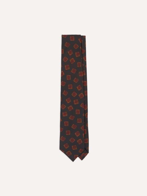 Drake's Navy Jumbled Tile Print Silk Self Tipped Tie