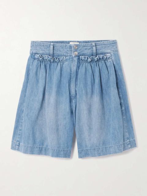 Ingrid ruffled cotton-chambray shorts Light blue