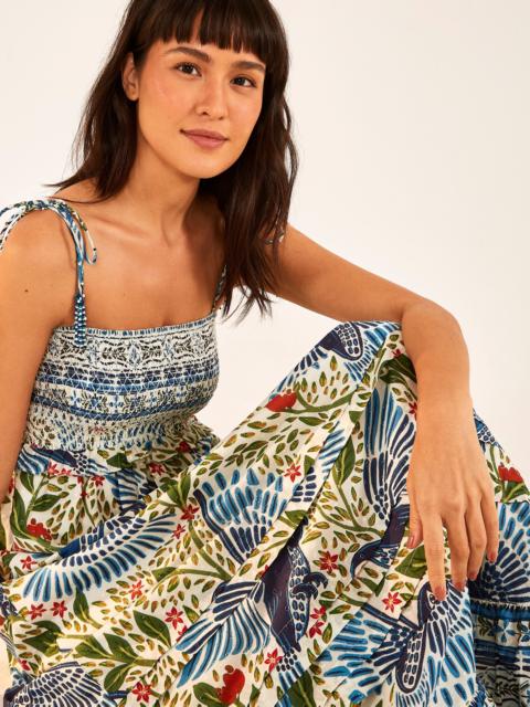 Off White Macaw Flight Smocked Maxi Dress