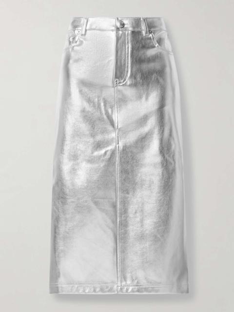 STAUD Oaklyn metallic faux leather midi skirt