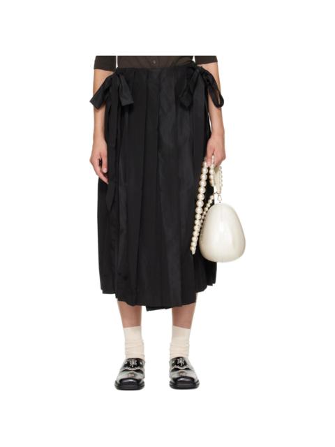 Simone Rocha Black Pleated Sheer Panel Wrap Midi Skirt