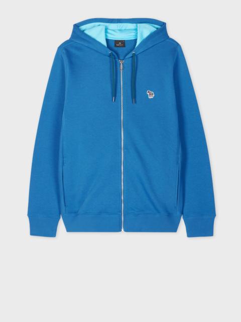 Paul Smith Ocean Blue Cotton Zip-Front Zebra Logo Hoodie
