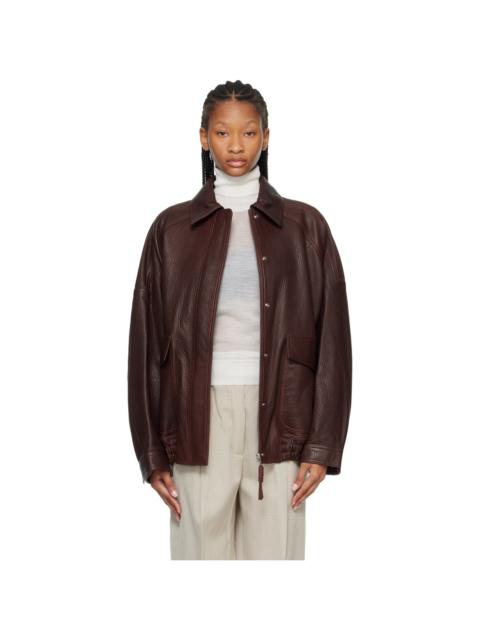 RÓHE Brown Grain Leather Aviator Jacket