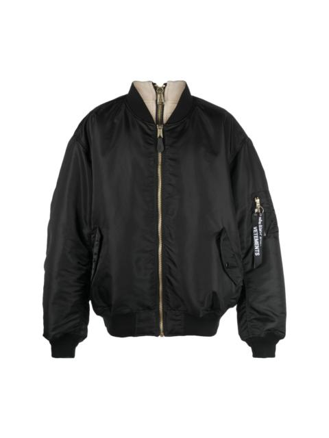 zip-up reversible bomber jacket
