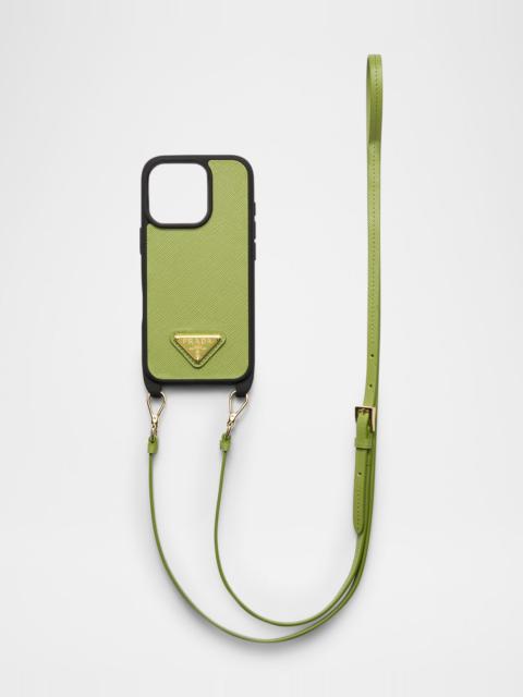 Prada iPhone 16 Pro Saffiano Leather Case with Shoulder Strap