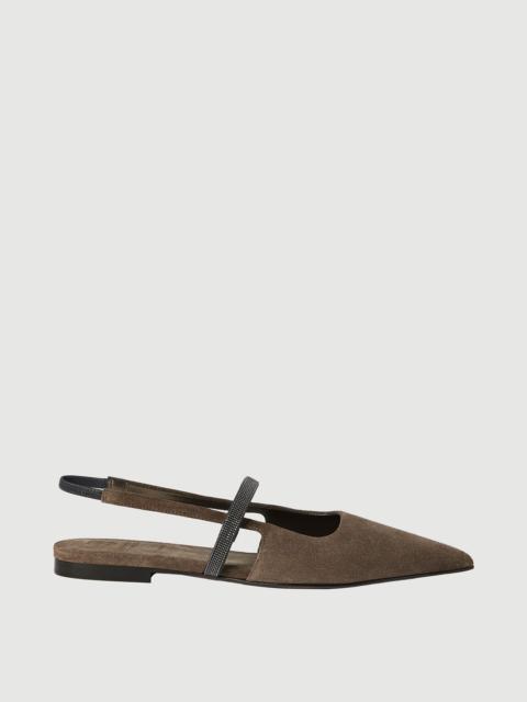 Brunello Cucinelli Suede slingback flats with shiny strap