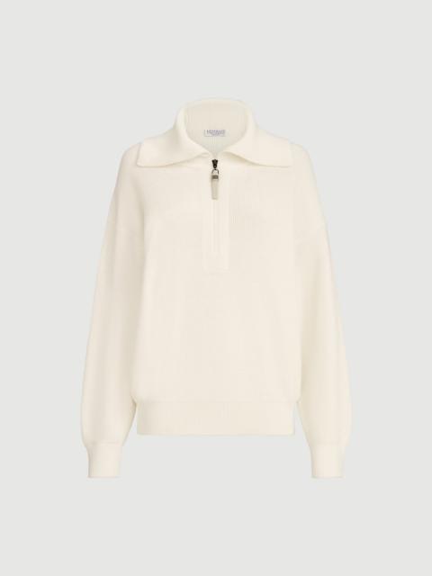 Brunello Cucinelli Cotton English rib sweater with shiny zipper pull