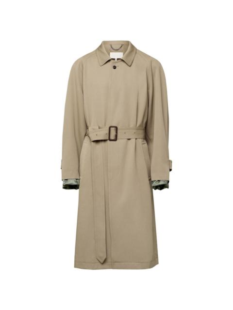 spread-collar wool trench coat