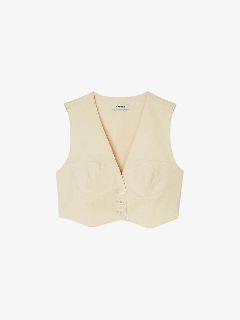 Corset-style cropped stretch linen-blend waistcoat