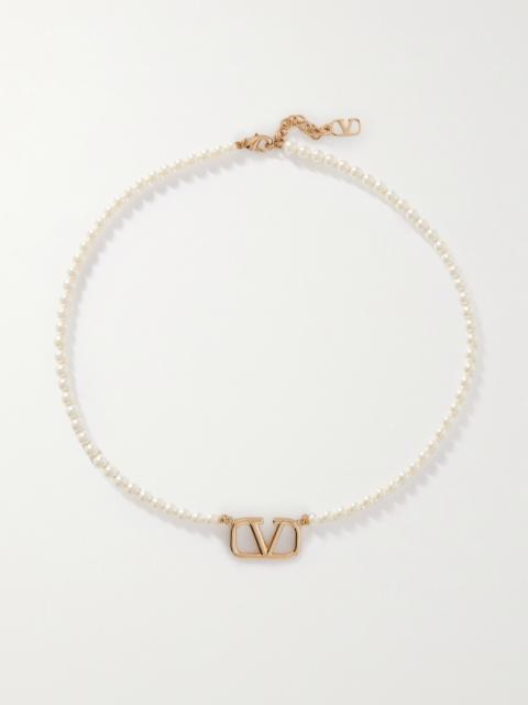 Valentino Vlogo Gold-tone Faux Pearl Necklace