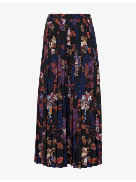ME+EM Pleated Paisley-Print Crepe Maxi Skirt