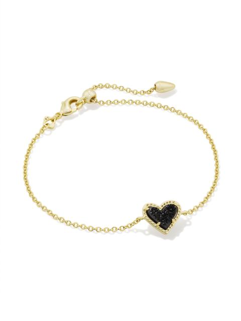 KENDRA SCOTT Ari Heart Gold Delicate Chain Bracelet in Black Drusy