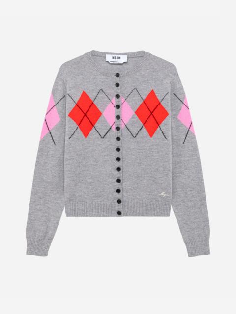 MSGM Cashmere wool blend cardigan with argyle pattern