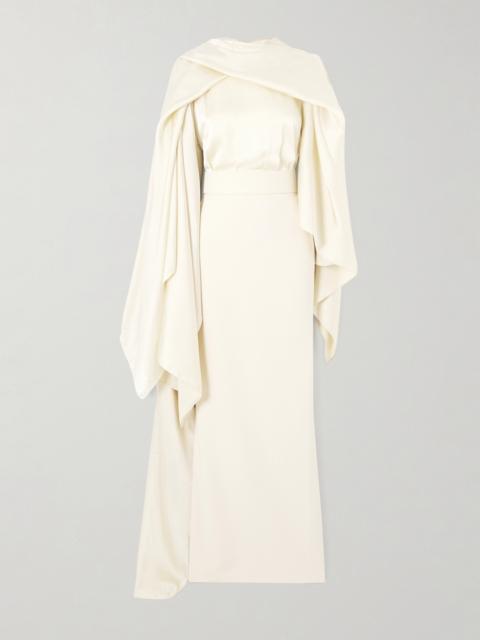 SOLACE LONDON Rosalia Cape-effect Belted Satin And Crepe Gown