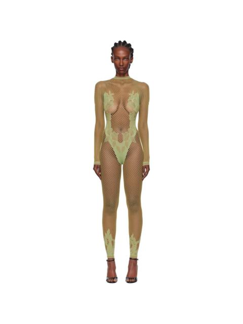 POSTER GIRL Green Leaves Fishnet Capri Jumpsuit