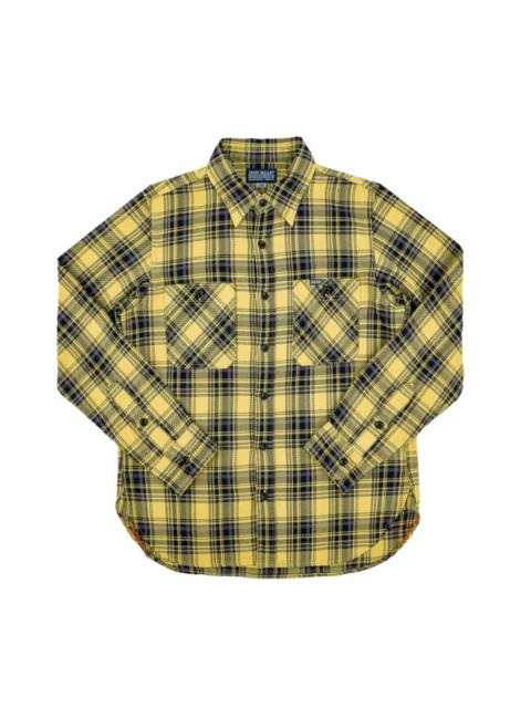 Iron Heart IHSH-412-YEL 9oz Selvedge Indigo Check Flannel Work Shirt Yellow