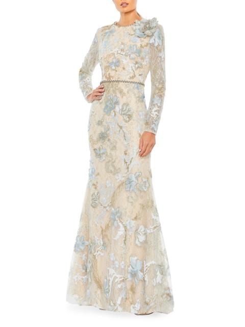MAC DUGGAL Women's Floral Embroidered Lace Trumpet Gown - Ice Blue