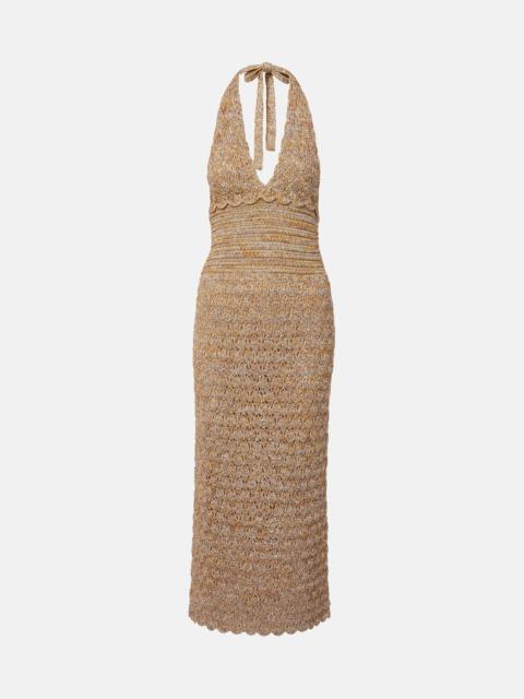 Valentino Open-knit linen-blend lamé midi dress