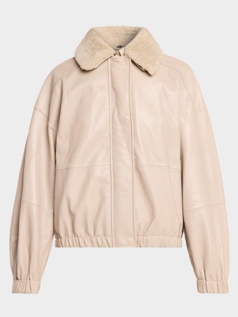 Brunello Cucinelli Nappa Leather Jacket w/ Shearling Collar