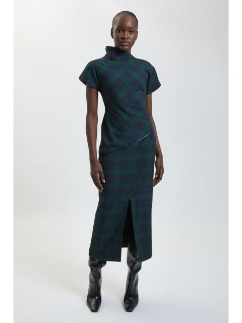 KAREN MILLEN Tartan Check Asymmetric Pencil Dress