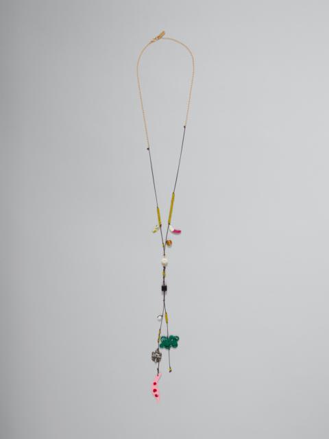 MARNI X NO VACANCY INN - LONG NECKLACE WITH GREEN PINK AND YELLOW PENDANTS